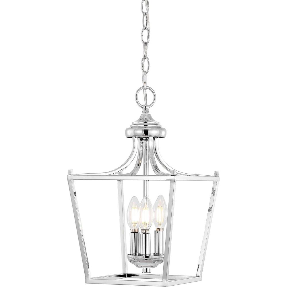 imageJONATHAN Y JYL7560B Camden 10quot 3Light Iron Classic Midcentury Pendant Lantern Rustic Transitional Dining Room Living Room Kitchen Foyer Bedroom Hallway ChromeChrome