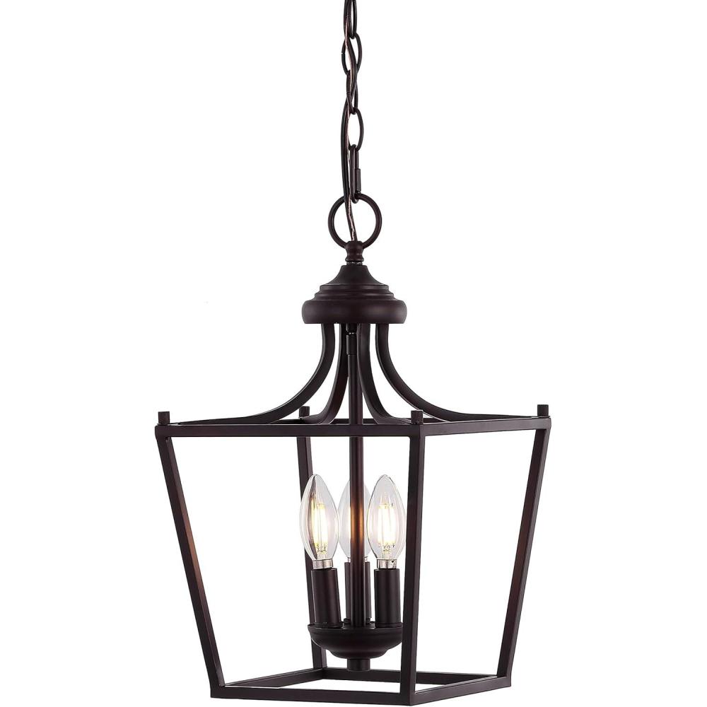 imageJONATHAN Y JYL7560B Camden 10quot 3Light Iron Classic Midcentury Pendant Lantern Rustic Transitional Dining Room Living Room Kitchen Foyer Bedroom Hallway ChromeOilRubbed Bronze