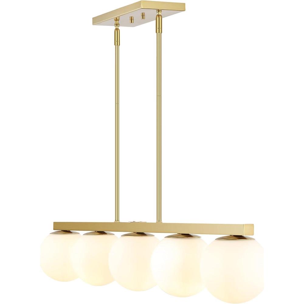 imageJONATHAN Y JYL7572A Luca Parisian 455quot 5Light Modern Glam Iron Globe Linear LED Pendant Transitional Farmhouse Adjustable Dining Room Living Room Kitchen Island Foyer Bedroom Brass GoldWhiteBrass Gold