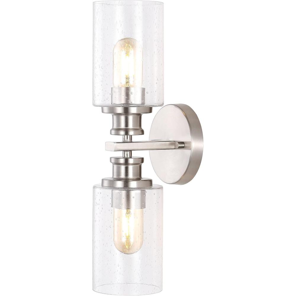 imageJONATHAN Y JYL7577C Jules Edison 165quot Cylinder 2Light IronSeeded Glass Farmhouse Contemporary LED Vanity Rustic Modern Bohemian 2700K 4W Bulbs for Kitchen Bathroom Bedroom Living Room NickelNickel