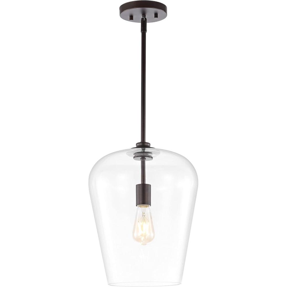 imageJONATHAN Y JYL7596A Hayes 1125quot 1Light Industrial Farmhouse IronGlass LED Pendant Coastal Modern Contemporary Bedroom Living Room Oil Rubbed BronzeClear