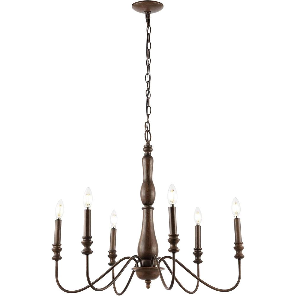 imageJONATHAN Y JYL7597A Victoria 29quot 6Light Rustic Midcentury Iron LED Chandelier Farmhouse Classic Dining Room Living Room Kitchen Island Foyer Bedroom Lobby Brown