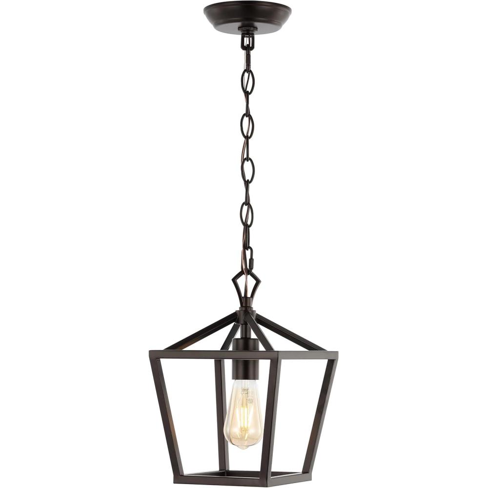 imageJONATHAN Y JYL7601B Pagoda Lantern Dimmable Adjustable Metal LED Pendant Classic Traditional Farmhouse Dining Room Living Room Kitchen Foyer Bedroom Hallway 10 in Antique GoldOilRubbed Bronze