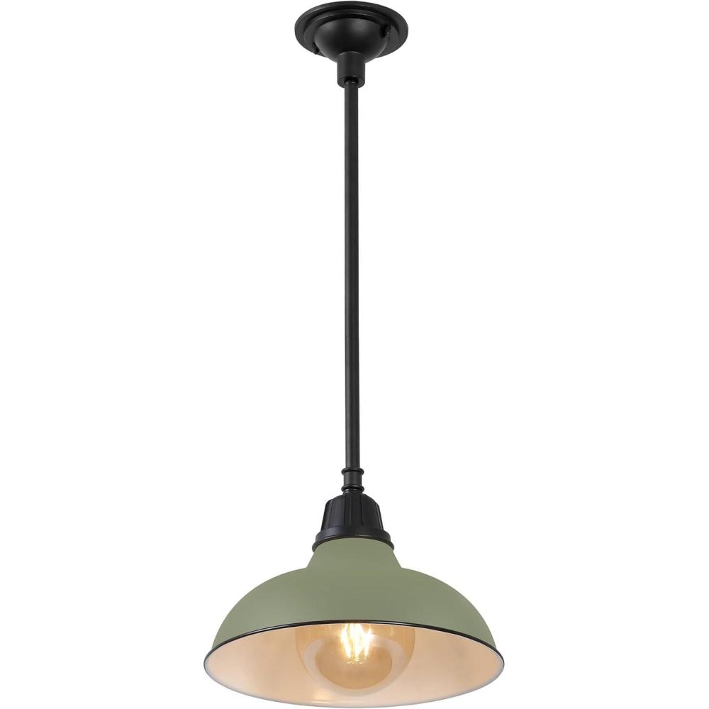 imageJONATHAN Y JYL7611K Jasper 1225quot 1Light Farmhouse Industrial IndoorOutdoor Iron LED Pendant Modern Rustic Coastal Cottage Traditional Patio Porch Living Room Entryway Matte Silver BlueMatte Olive Green