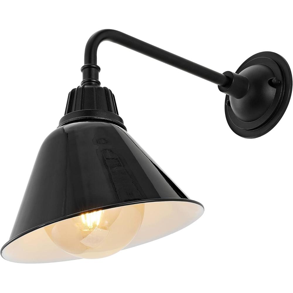 imageJONATHAN Y JYL7612G Croydon 963quot 1Light Farmhouse Industrial IndoorOutdoor Iron LED Gooseneck Arm Outdoor Sconce Metal Bell Shade Vintage Cottage Rustic Porch Patio Yard Barn Wood FinishCopperBlack