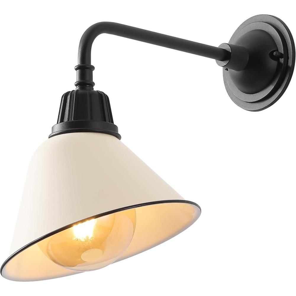 imageJONATHAN Y JYL7612G Croydon 963quot 1Light Farmhouse Industrial IndoorOutdoor Iron LED Gooseneck Arm Outdoor Sconce Metal Bell Shade Vintage Cottage Rustic Porch Patio Yard Barn Wood FinishCopperMatte AlmondBlack