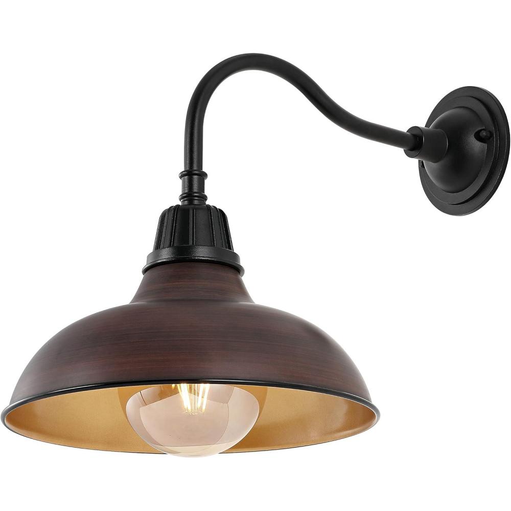 imageJONATHAN Y JYL7613I Aurora 1225quot 1Light Farmhouse Industrial IndoorOutdoor Iron LED Gooseneck Arm Outdoor Sconce for Entryway Lobby Kitchen Bathroom Bedroom Living Room Hallway Matte Olive GreenWood FinishBlack