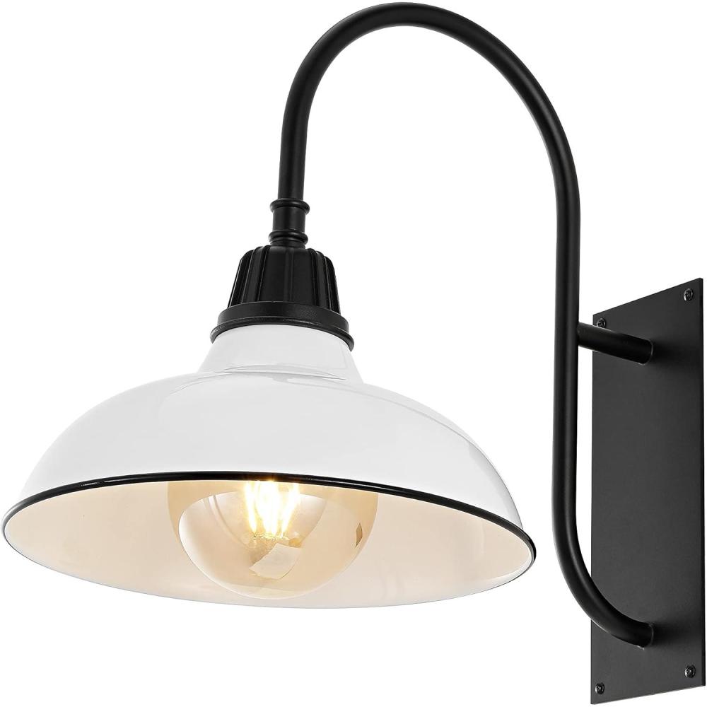 imageJONATHAN Y JYL7614B Stanley 1225quot 1Light Farmhouse Industrial IndoorOutdoor Iron LED Gooseneck Arm Outdoor Sconce Metal Bowl Shade Vintage Cottage Rustic Porch Patio Yard Barn BlackWhiteBlack