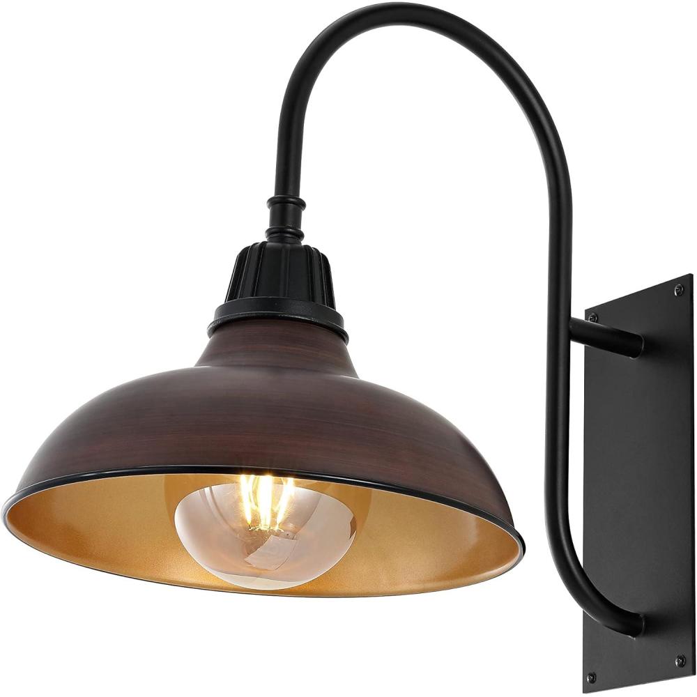 imageJONATHAN Y JYL7614B Stanley 1225quot 1Light Farmhouse Industrial IndoorOutdoor Iron LED Gooseneck Arm Outdoor Sconce Metal Bowl Shade Vintage Cottage Rustic Porch Patio Yard Barn BlackWood FinishBlack