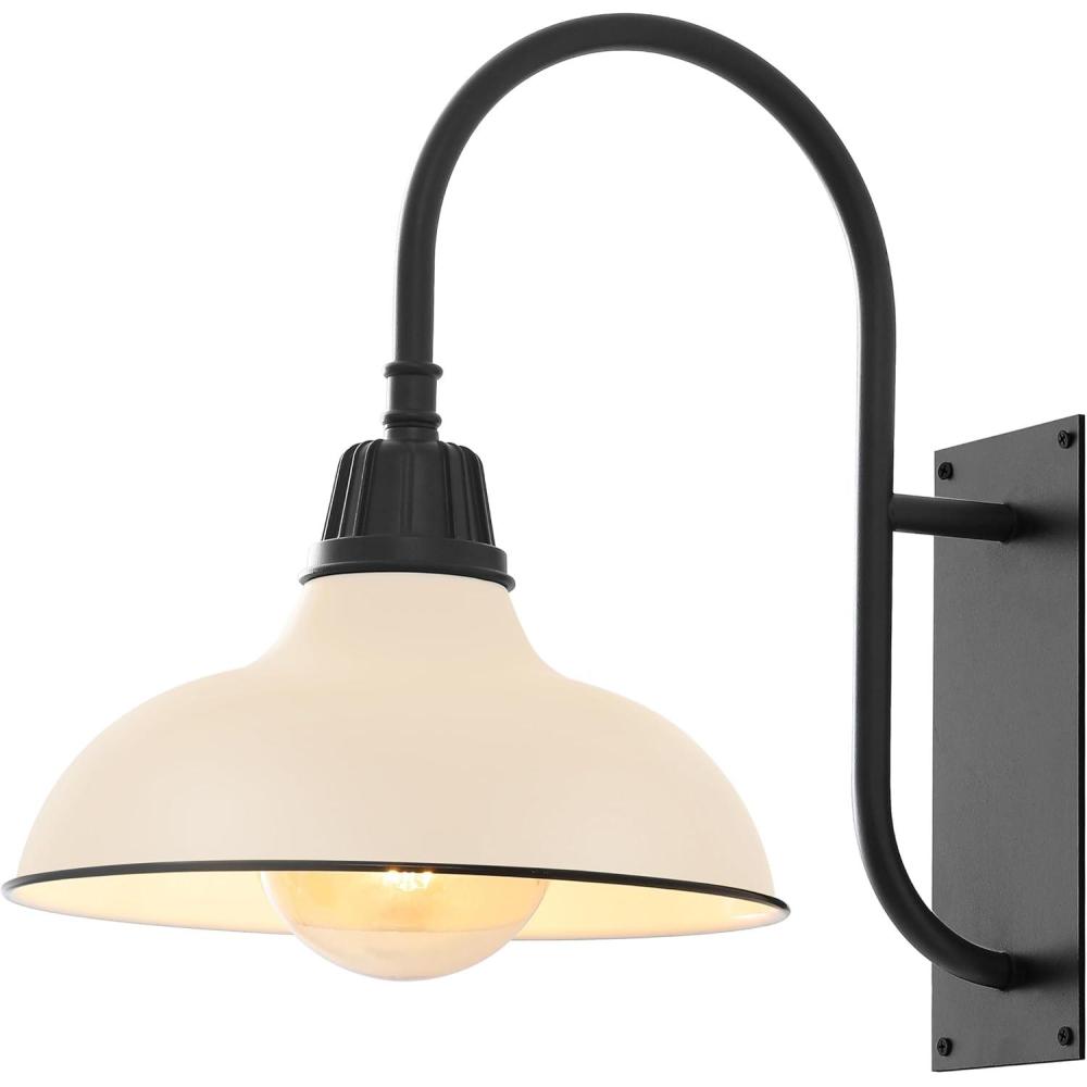 imageJONATHAN Y JYL7614B Stanley 1225quot 1Light Farmhouse Industrial IndoorOutdoor Iron LED Gooseneck Arm Outdoor Sconce Metal Bowl Shade Vintage Cottage Rustic Porch Patio Yard Barn BlackMatte AlmondBlack