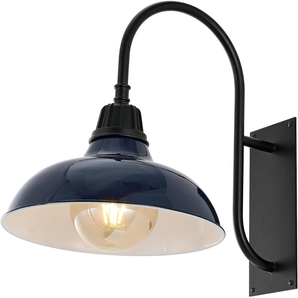 imageJONATHAN Y JYL7614B Stanley 1225quot 1Light Farmhouse Industrial IndoorOutdoor Iron LED Gooseneck Arm Outdoor Sconce Metal Bowl Shade Vintage Cottage Rustic Porch Patio Yard Barn BlackNavyBlack