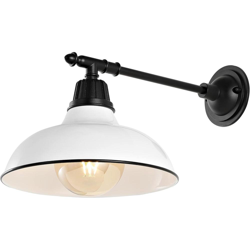 imageJONATHAN Y JYL7615G Wallace 1225quot 1Light Farmhouse Industrial IndoorOutdoor Iron LED Victorian Arm Outdoor Sconce Metal Bowl Shade Vintage Cottage Rustic Porch Patio Yard Barn Wood FinishCopperWhiteBlack