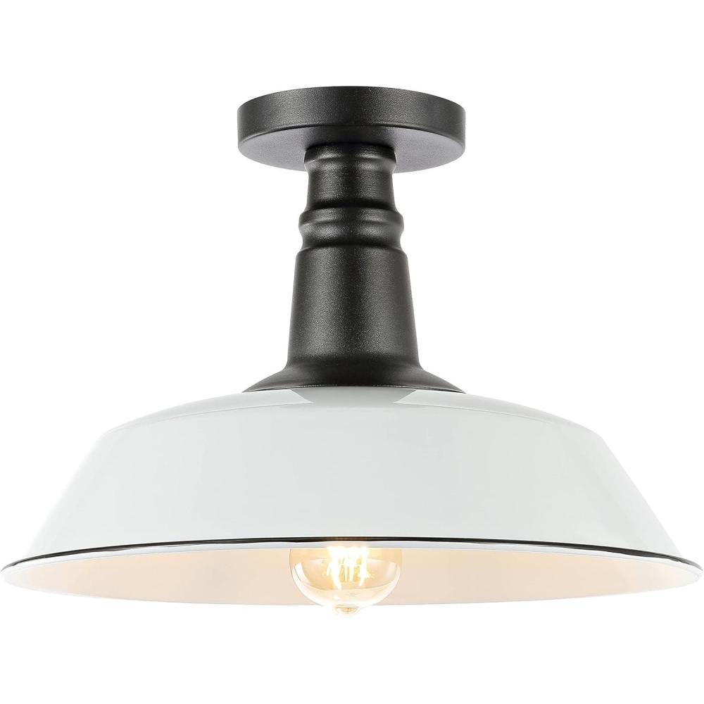imageJONATHAN Y JYL7617D Camila 14quot 1Light Classic Industrial IndoorOutdoor Iron LED Semi Flush Mount MidCentury Rustic 2700K Cozy Warm Light Kitchen Hallway Bathroom Stairwell GrayWhiteWhiteBlack