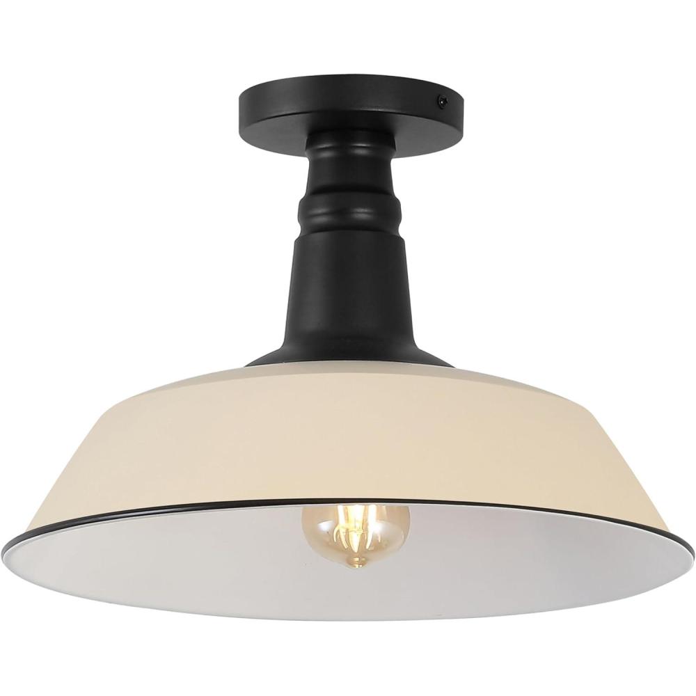 imageJONATHAN Y JYL7617D Camila 14quot 1Light Classic Industrial IndoorOutdoor Iron LED Semi Flush Mount MidCentury Rustic 2700K Cozy Warm Light Kitchen Hallway Bathroom Stairwell GrayWhiteMatte AlmondBlack
