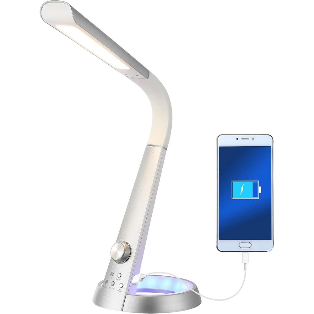 imageJONATHAN Y JYL7700B Milton 19quot Aluminum Contemporary Farmhouse Minimalist Adjustable Head Dimmable USB Charging LED Task Lamp for Bedroom Living Room Office SilverSilver