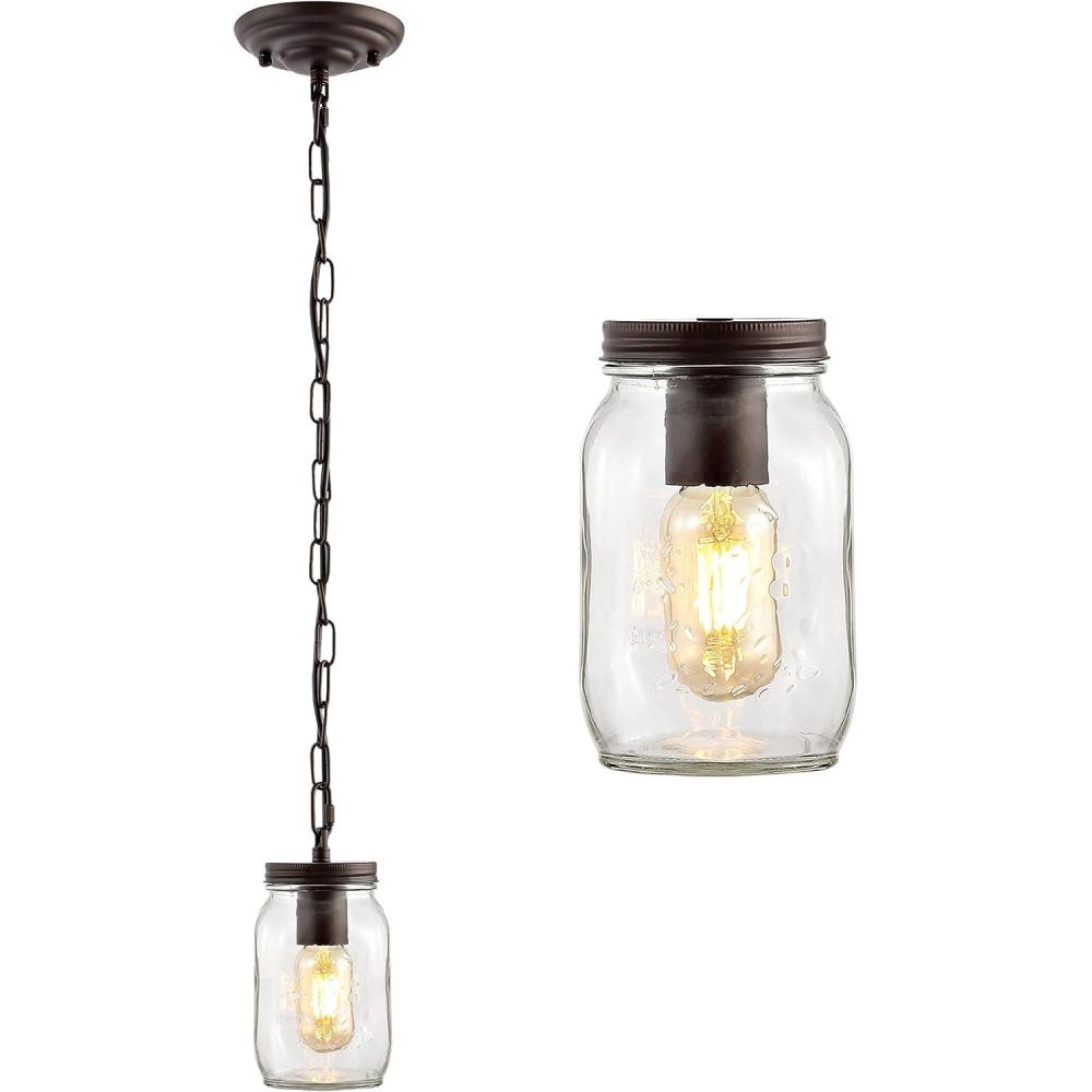 imageJONATHAN Y JYL7800A Gaines 55quot 1Light Farmhouse Industrial Iron Mason Jar LED Pendant Rustic Bohemian Adjustable Dining Room Living Room Kitchen Island Foyer Bedroom Hallway Oil Rubbed BronzeClear1Light