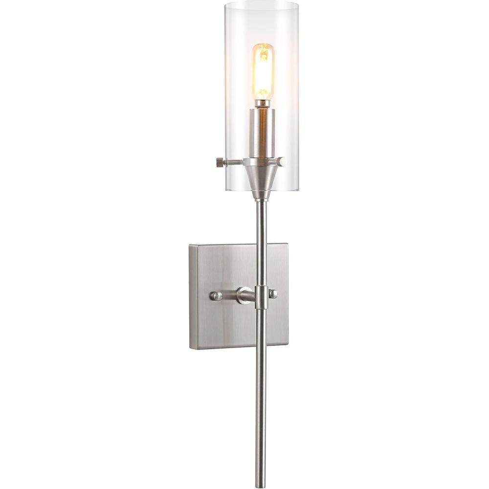 imageJONATHAN Y JYL7805A Cato 45quot 1Light Bohemian Farmhouse IronGlass LED Sconce Modern Contemporary 2700K 40W Bulb Entryway Lobby Kitchen Bathroom Bedroom Living Room Oil Rubbed BronzeClearNickel