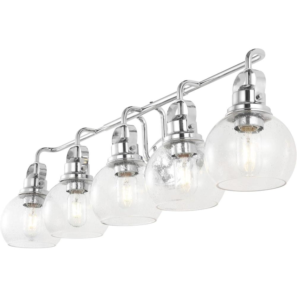 imageJONATHAN Y JYL7906A Shirley 3625quot 5Light MetalSeeded Glass Vanity Light Contemporary Transitional Living Room Dining Room Bedroom Bathroom Chrome5 Light