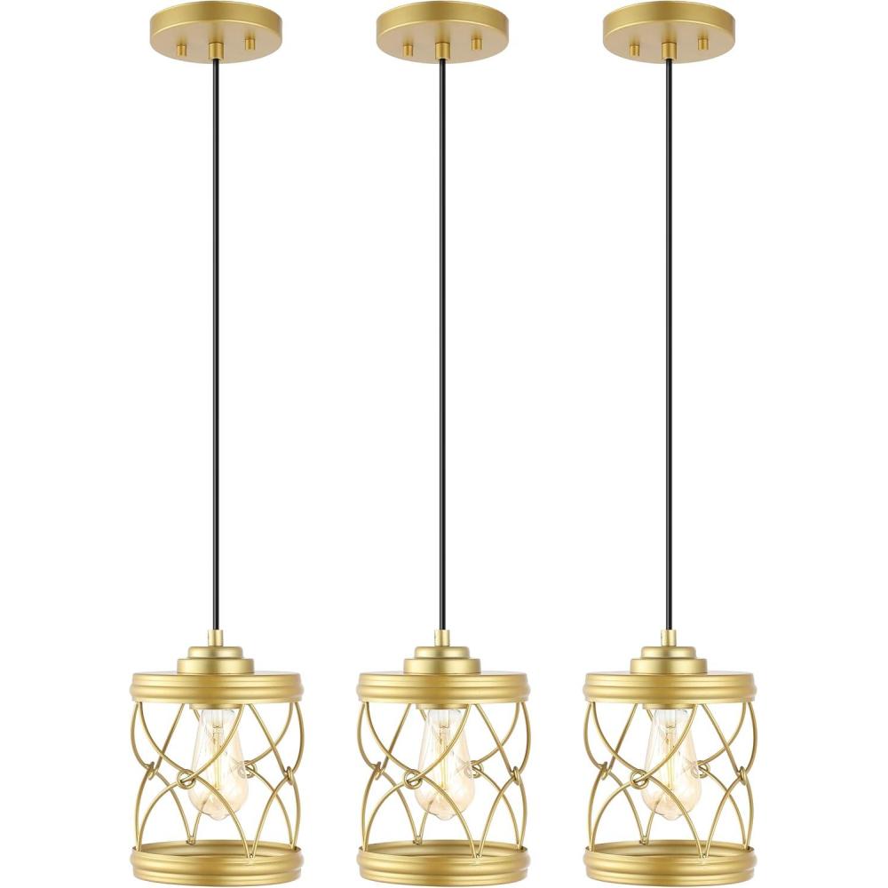 imageJONATHAN Y JYL7909BSET3 Marelle 65quot 1Light Farmhouse Industrial Iron Filigree Caged Jar LED Pendant Oil Rubbed Bronze Set of 3 for Kitchen Island Dining Table and Office DeskGold Painting