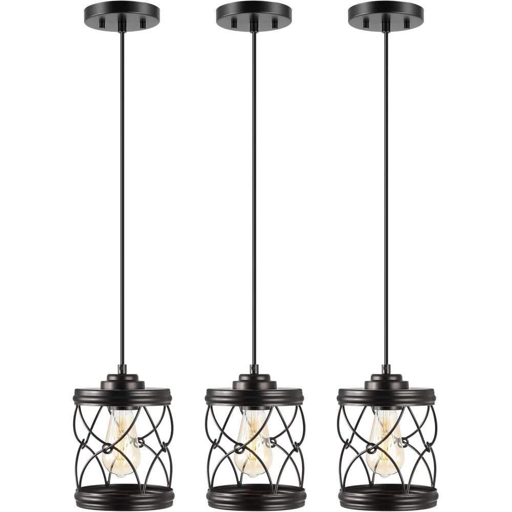 imageJONATHAN Y JYL7909BSET3 Marelle 65quot 1Light Farmhouse Industrial Iron Filigree Caged Jar LED Pendant Oil Rubbed Bronze Set of 3 for Kitchen Island Dining Table and Office DeskOilRubbed Bronze