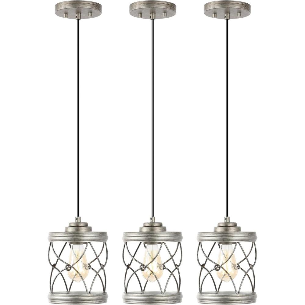 imageJONATHAN Y JYL7909BSET3 Marelle 65quot 1Light Farmhouse Industrial Iron Filigree Caged Jar LED Pendant Oil Rubbed Bronze Set of 3 for Kitchen Island Dining Table and Office DeskAntique Silver