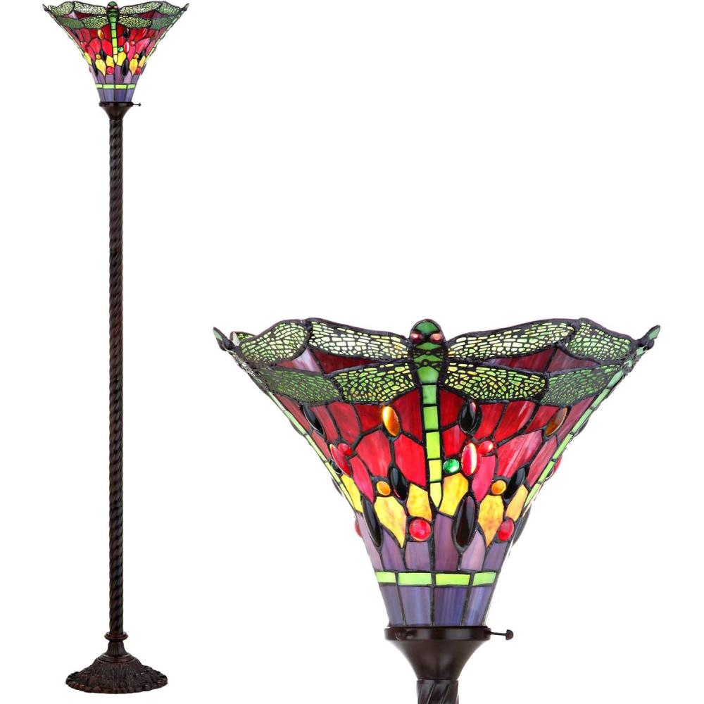 imageJONATHAN Y JYL8002B Dragonfly TiffanyStyle 71quot Torchiere Floor Lamp Tiffany Traditional Art Nouveau Style Elegant Office Living Room Family Room Dining Room Bedroom Foyer BronzeGreenBronzeGreen