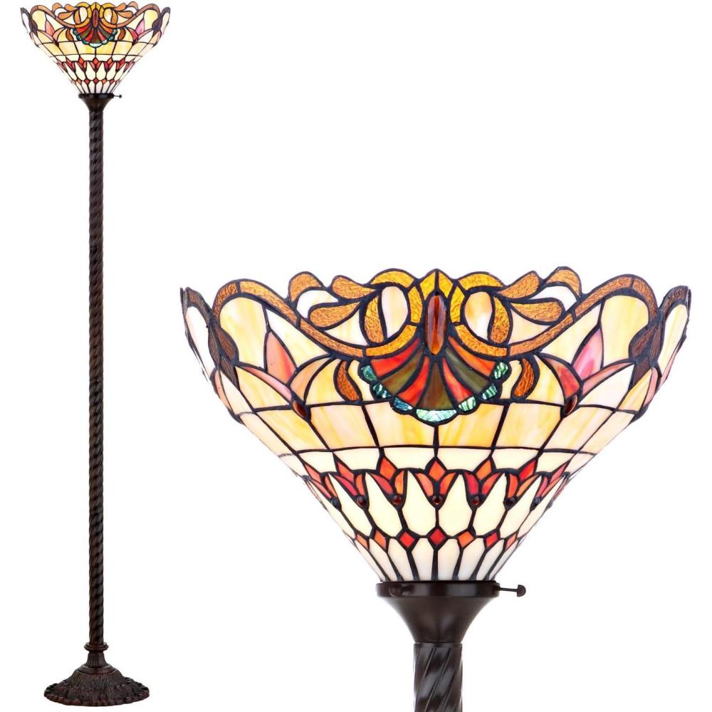 imageJONATHAN Y JYL8003A Davis TiffanyStyle 70quot Torchiere LED Floor Lamp Tiffany Traditional FootStep Switch Office Living Room Family Room Dining Room Bedroom Hallway Foyer Bronze