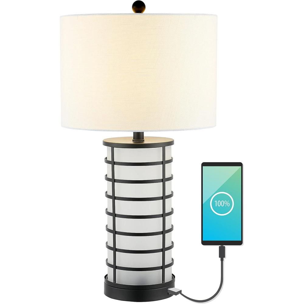 imageJONATHAN Y JYL8502A Jayce 27quot Modern Industrial Iron Nightlight LED Table Lamp with USB Charging Port Coastal Contemporary Bedside Desk Nightstand Lamp for Bedroom Living Room Office Black