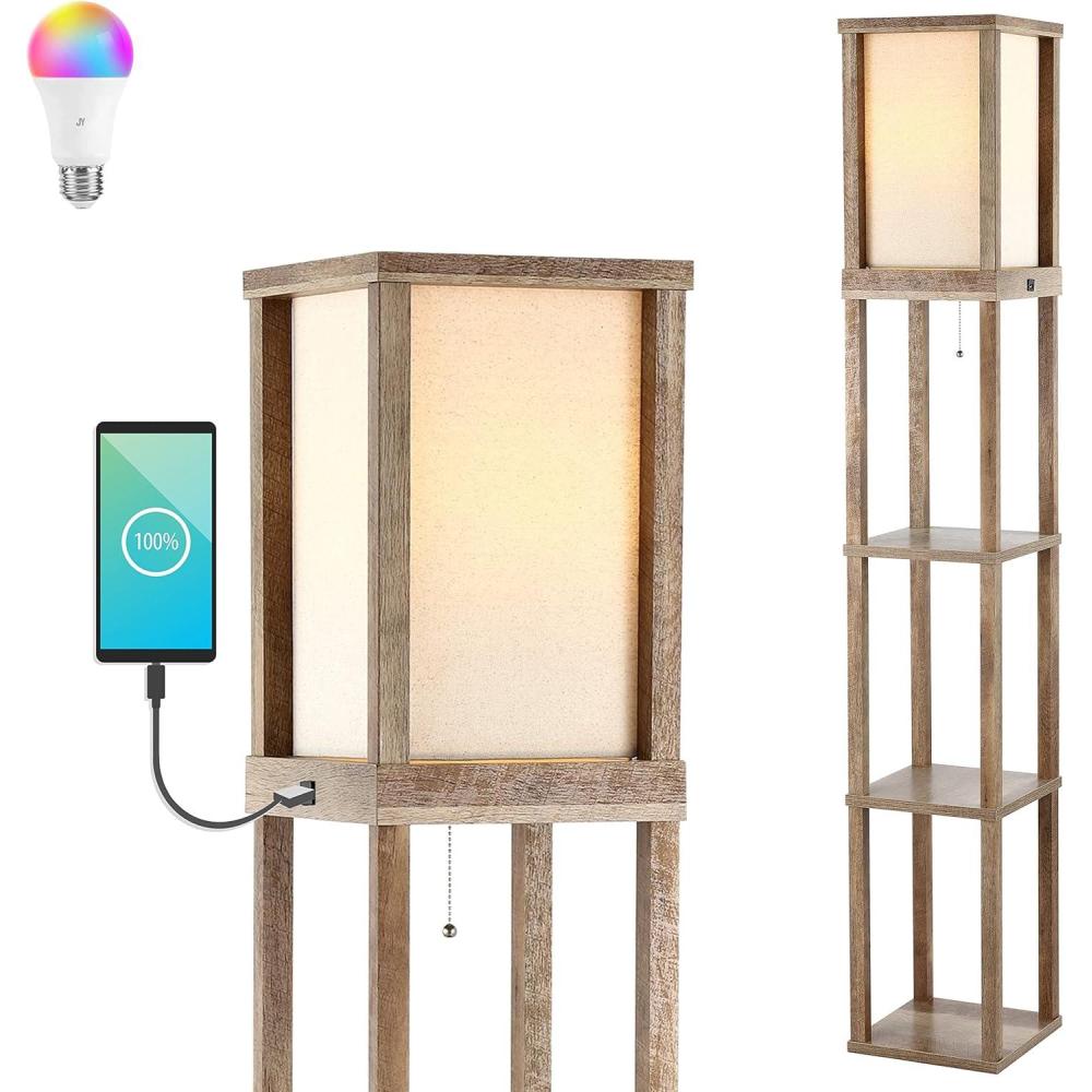 imageJONATHAN Y JYL8506A Etagere 635quot Rustic Bohemian Wooden LED 3Shelf Floor Lamp with PullChain Industrial Contemporary Standing Reading Lamp LED Bulb Included Brown