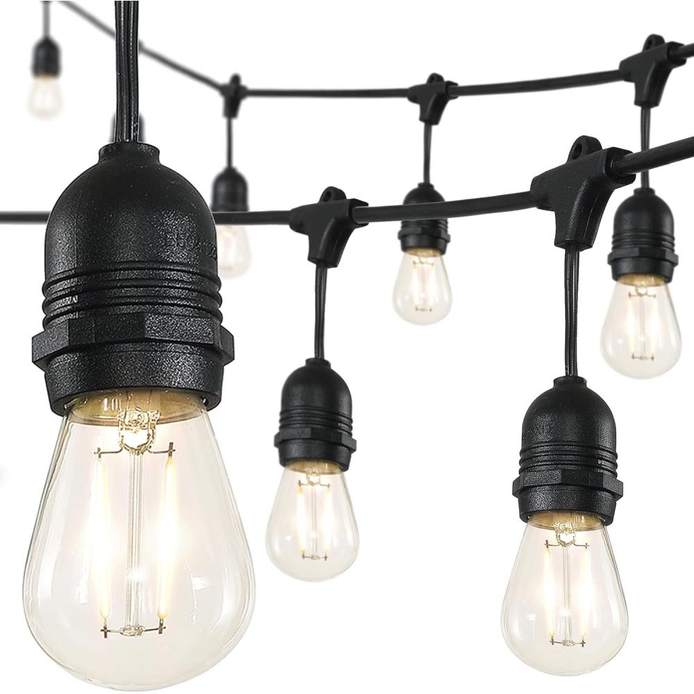 imageJONATHAN Y JYL8702A Indoor Outdoor Rustic Industrial LED S14 Edison Buld String Lights Garden Patio Backyard Porch Balcony 48 ft 15Light Black