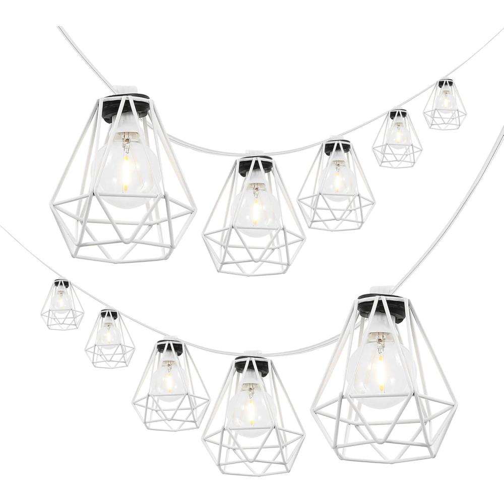 imageJONATHAN Y JYL8705A Indoor Outdoor Contemporary Transitional Incandescent G40 Diamond Cage String Lights Garden Patio Backyard Porch Balcony 10 ft 10Light BlackWhite