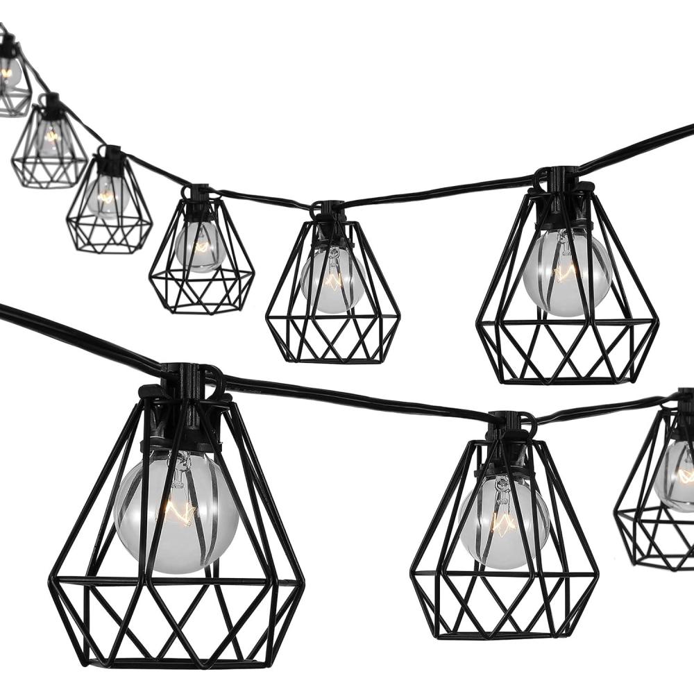 imageJONATHAN Y JYL8705A Indoor Outdoor Contemporary Transitional Incandescent G40 Diamond Cage String Lights Garden Patio Backyard Porch Balcony 10 ft 10Light BlackBlack