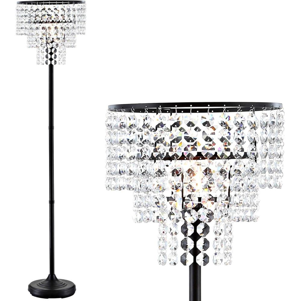 imageJONATHAN Y JYL9001A Juliette 60quot CrystalMetal Floor Lamp Contemporary Modern Transitional Art Deco Style Elegant Office Living Room Family Room Dining Room Bedroom BronzeClear