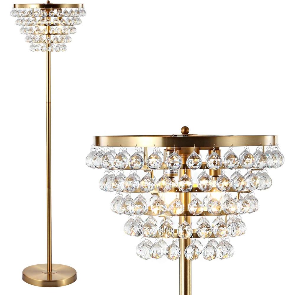 imageJONATHAN Y JYL9005B Jemma 60quot CrystalMetal LED Floor Lamp Contemporary Modern Transitional Elegant Office Living Room Family Room Dining Room Bedroom Hallway Foyer Brass GoldClearBrass Gold