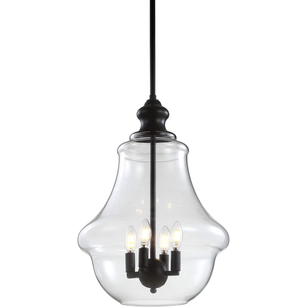 imageJONATHAN Y JYL9046A Adam 16quot Adjustable MetalGlass LED Pendant Oil Rubbed Bronze ClassicCottageFrench CountryTransitionalRustic Dimmable for Kitchen Living Room16