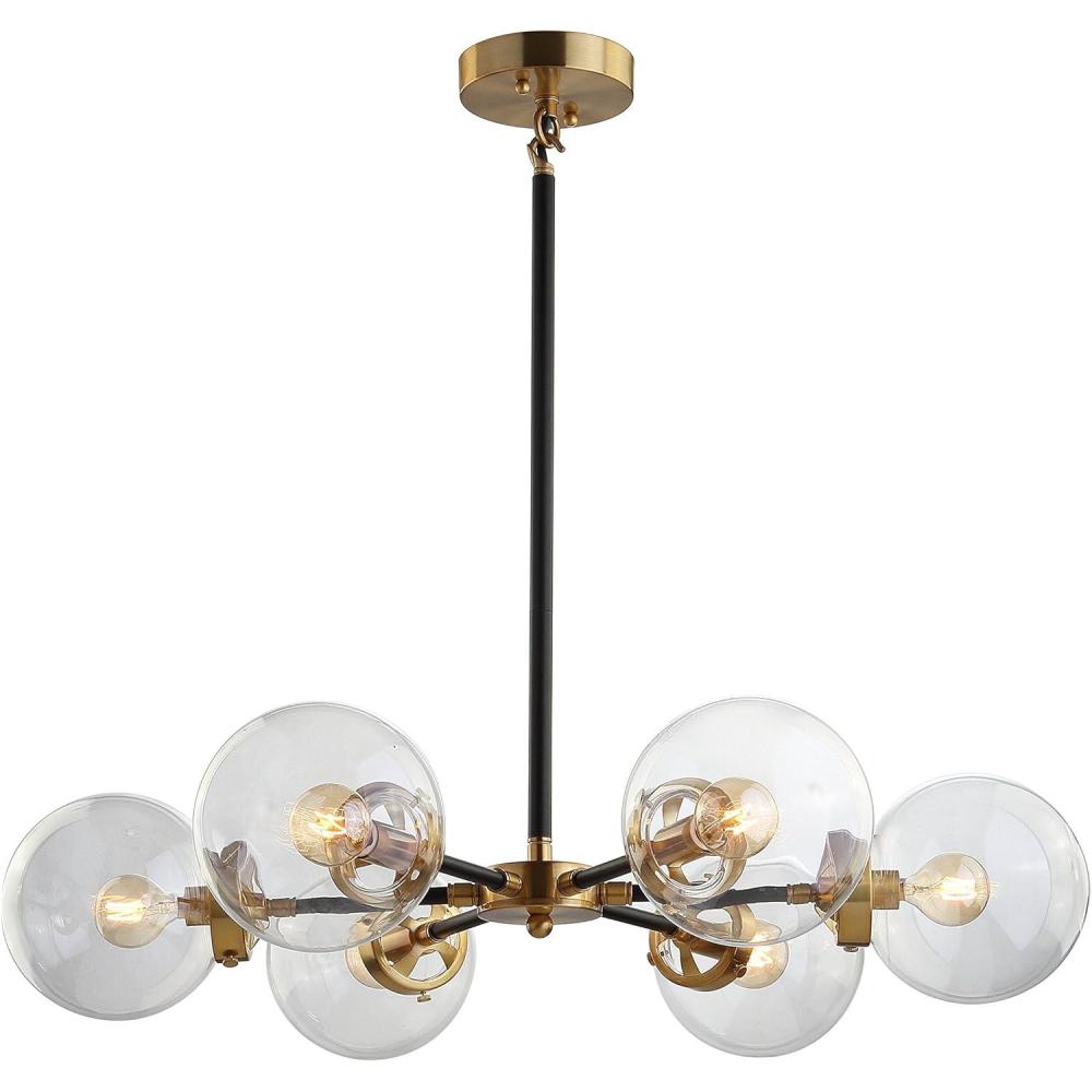 imageJONATHAN Y JYL9059B Caleb Adjustable 6Light 28quot Brass Cluster Pendant MidcenturyContemporaryModernScandinavianGlam Dimmable for Foyer Dining KitchenBrass GoldClear