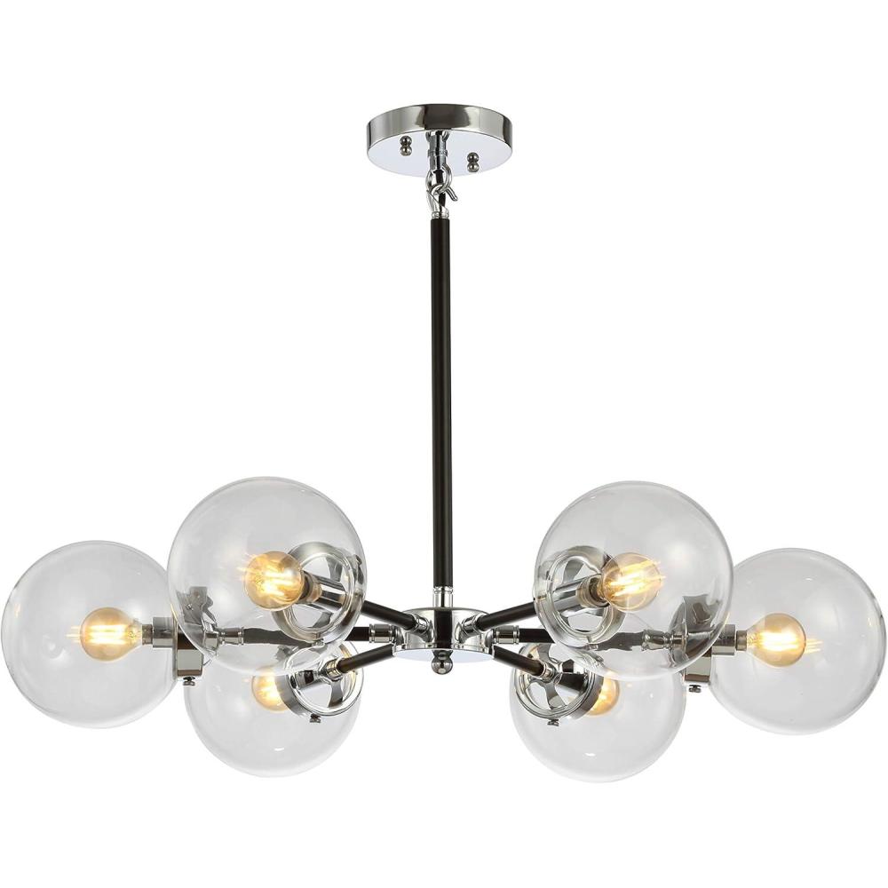 imageJONATHAN Y JYL9059B Caleb Adjustable 6Light 28quot Brass Cluster Pendant MidcenturyContemporaryModernScandinavianGlam Dimmable for Foyer Dining KitchenClear Black