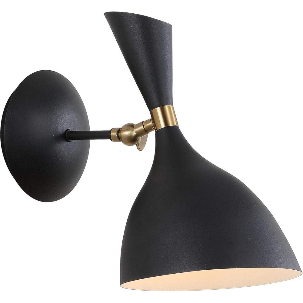 imageJONATHAN Y JYL9066B Josef 10quot Iron Retro LED Wall Sconce for Living Room Bedroom Contemporary Glam WhiteBrass GoldBlackBrass Gold