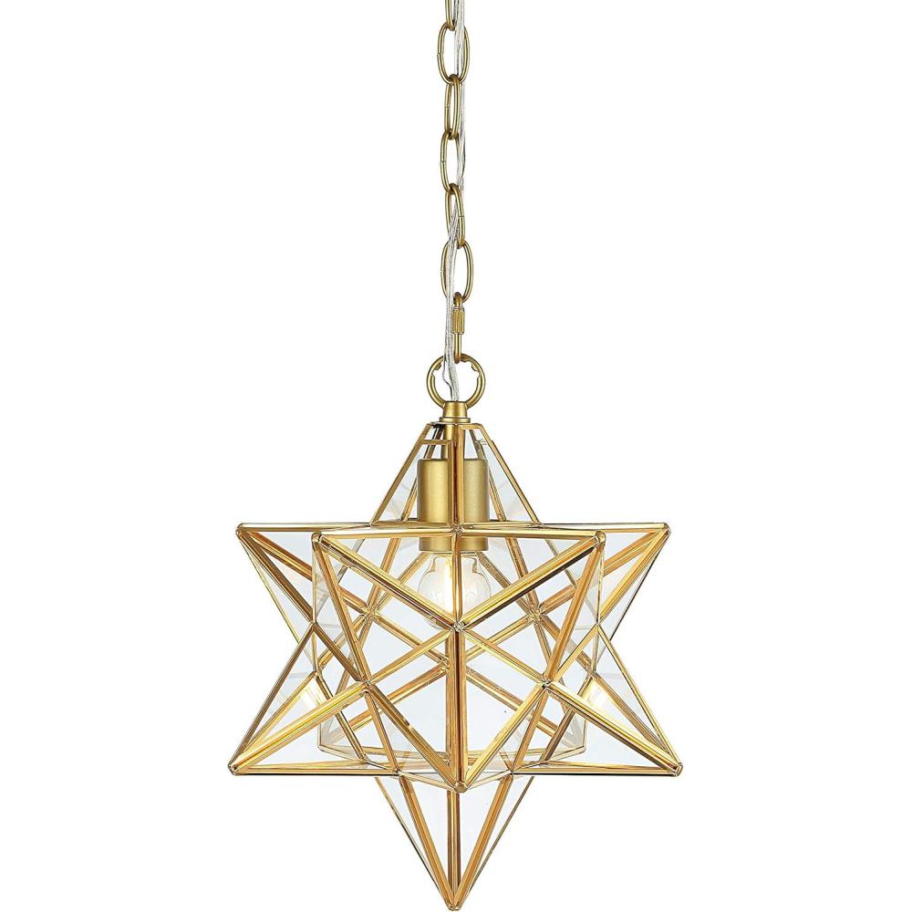 imageJONATHAN Y JYL9072A Stella 12quot Moravian Star MetalMercury Glass LED Pendant Glam Dimmable for Kitchen Hallway Bathroom Stairwell Oil Rubbed BronzeGold Leaf
