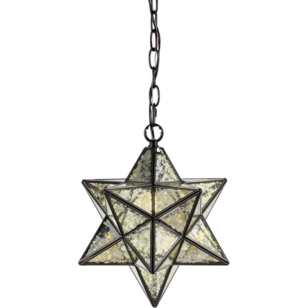 imageJONATHAN Y JYL9072A Stella 12quot Moravian Star MetalMercury Glass LED Pendant Glam Dimmable for Kitchen Hallway Bathroom Stairwell Oil Rubbed BronzeOilRubbed Bronze