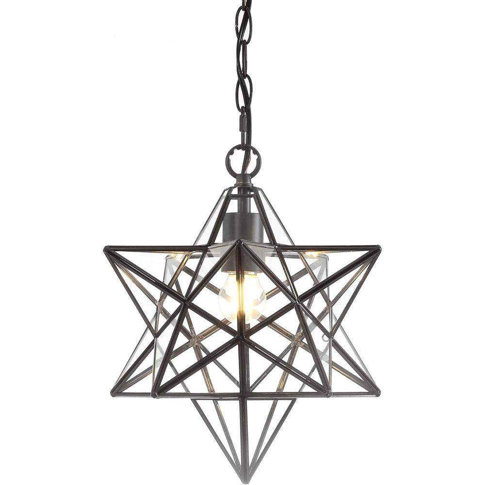 imageJONATHAN Y JYL9072A Stella 12quot Moravian Star MetalMercury Glass LED Pendant Glam Dimmable for Kitchen Hallway Bathroom Stairwell Oil Rubbed BronzeOil Rubbed BronzeClear