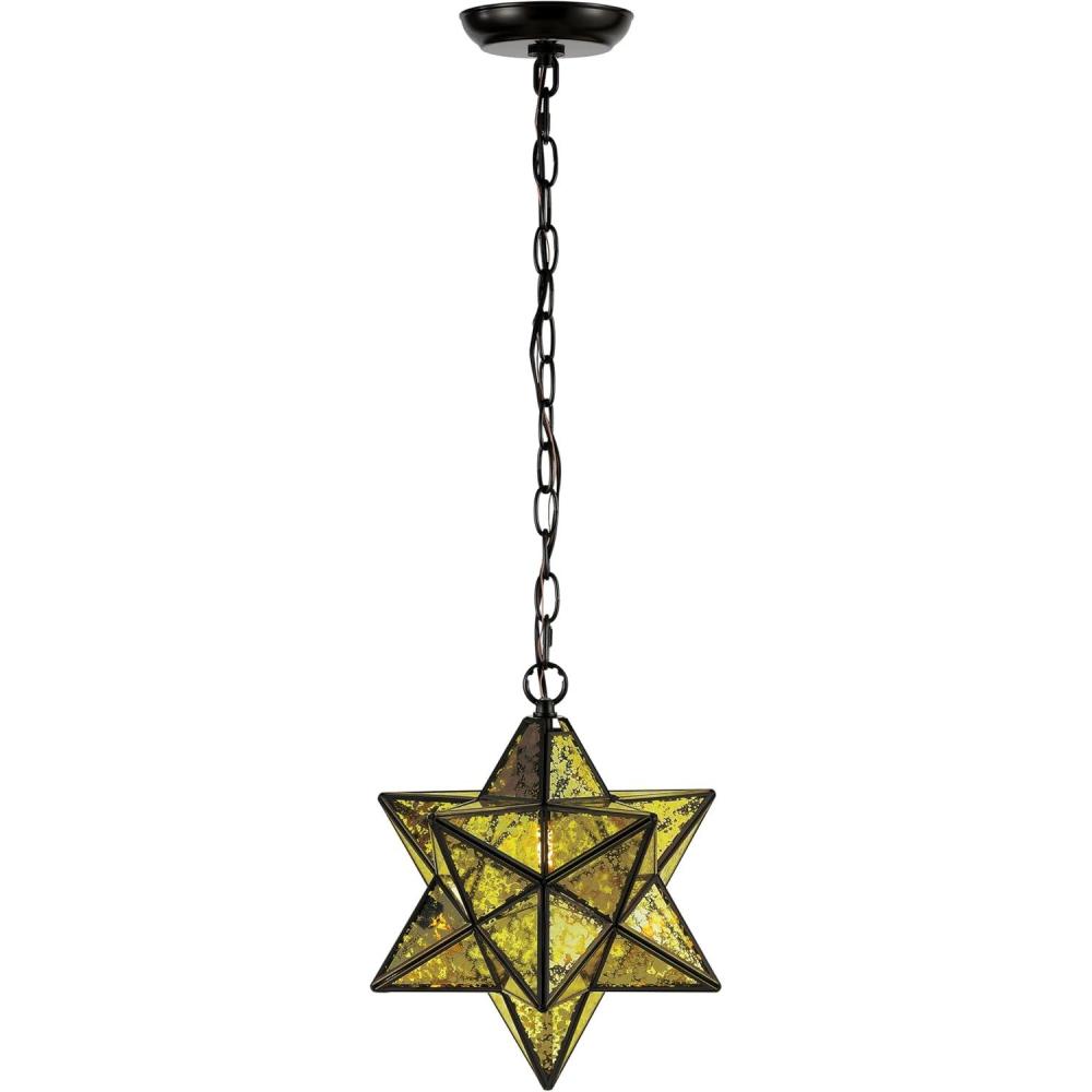 imageJONATHAN Y JYL9072A Stella 12quot Moravian Star MetalMercury Glass LED Pendant Glam Dimmable for Kitchen Hallway Bathroom Stairwell Oil Rubbed BronzeOil Rubbed BronzeYellow Mercury Glass