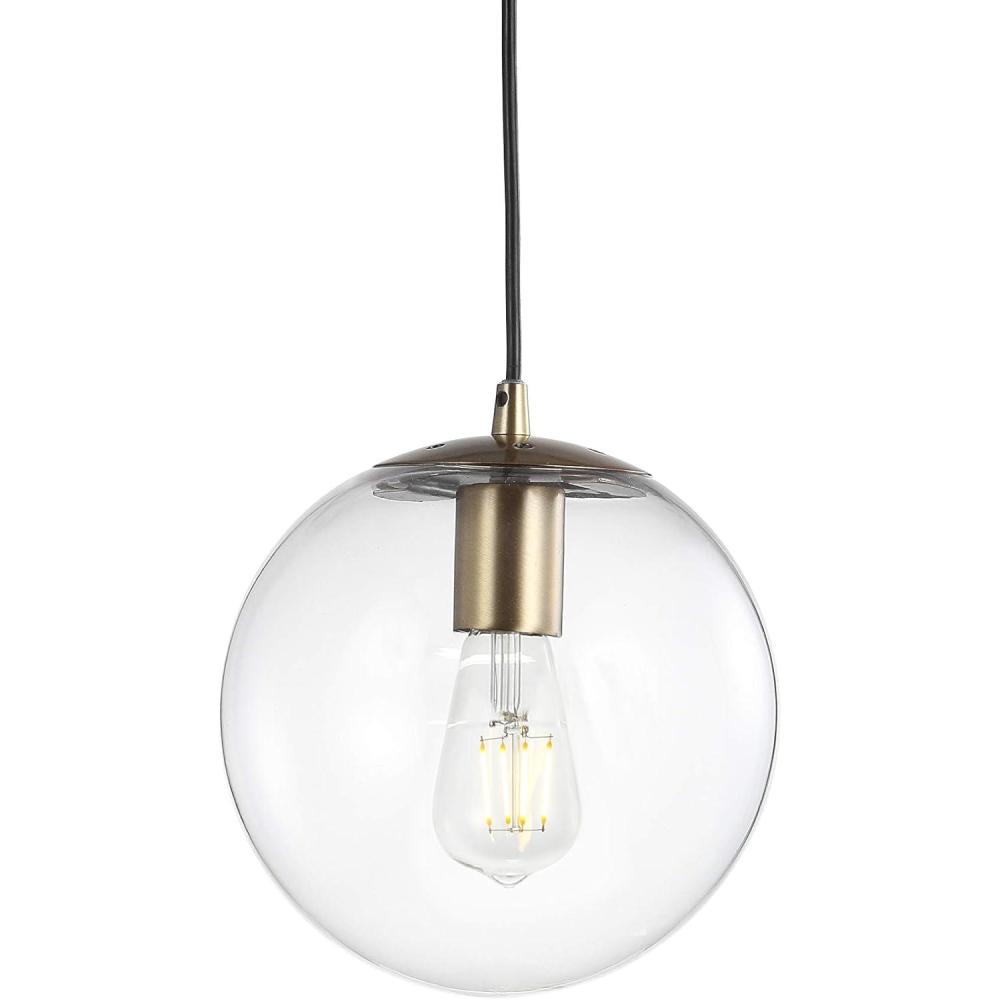 imageJONATHAN Y JYL9528B Bleecker 775quot MetalGlass Globe LED Pendant Contemporary Modern Minimalist Ambient Living Room Dining Room Kitchen Foyer Hallway WhiteOil Rubbed BronzeClearBrass Gold