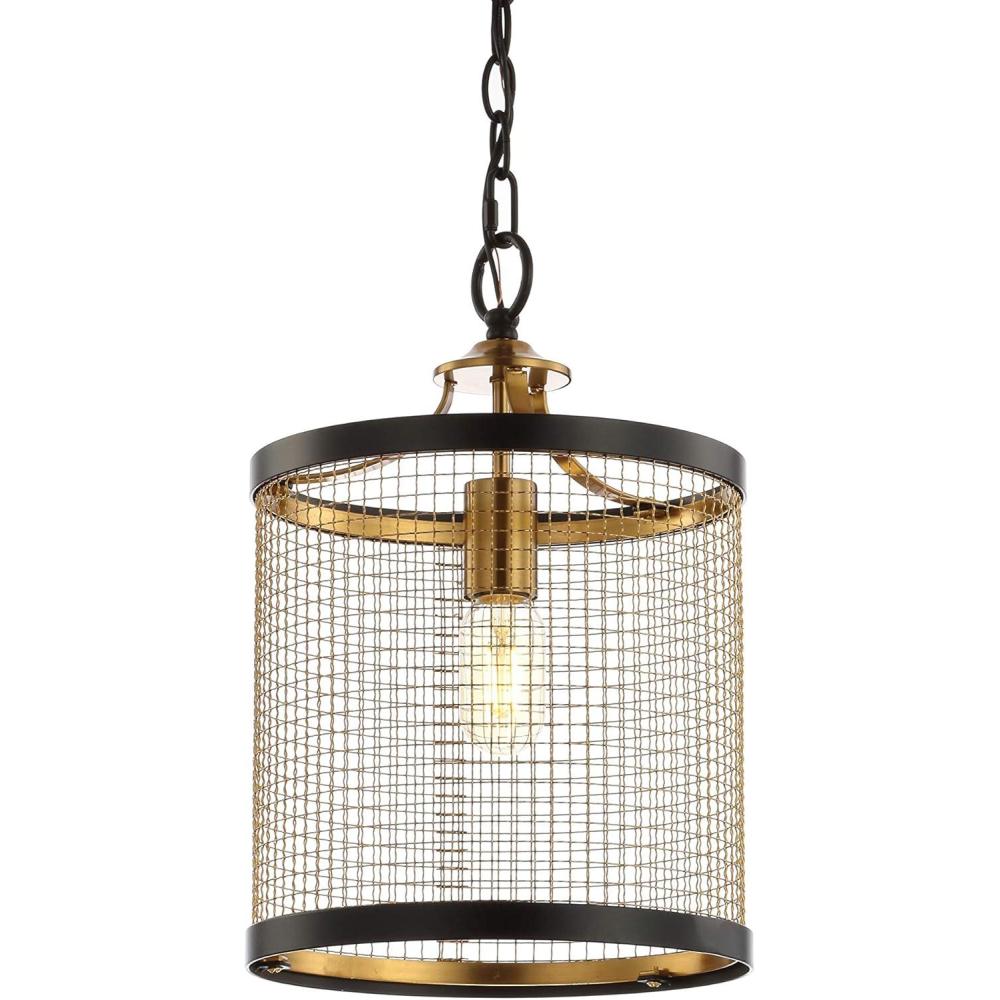 imageJONATHAN Y JYL9530A Elena 10quot Lantern Metal LED Pendant Contemporary Modern Farmhouse Office Living Room Family Room Dining Room Kitchen Bedroom Hallway Foyer BlackBrass Gold