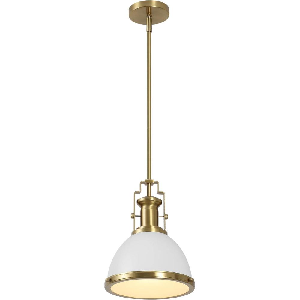 imageJONATHAN Y JYL9536A Homer 13quot 1Light Modern Industrial Iron LED Dome Pendant Classic Cottage Farmhouse Industrial Rustic Transitional Office Living Room Kitchen Foyer BlackBrass GoldBrass GoldWhite