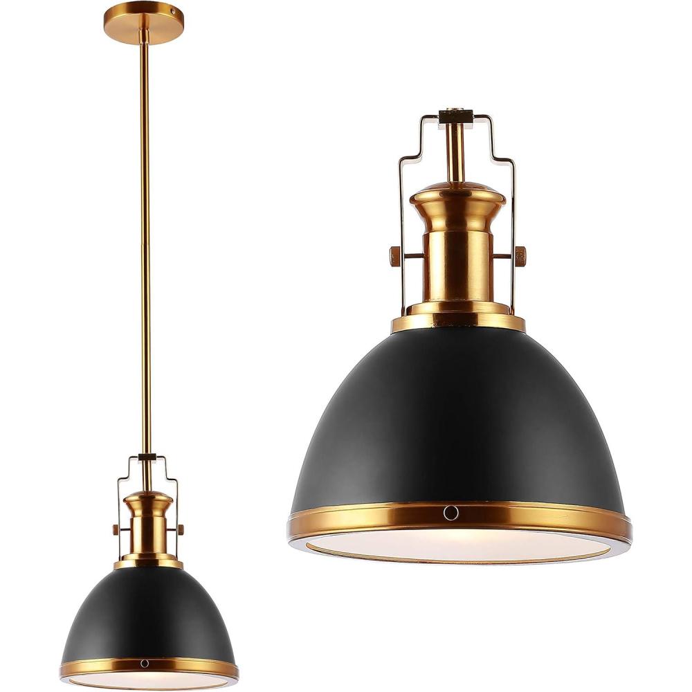 imageJONATHAN Y JYL9536A Homer 13quot 1Light Modern Industrial Iron LED Dome Pendant Classic Cottage Farmhouse Industrial Rustic Transitional Office Living Room Kitchen Foyer BlackBrass GoldBlackBrass Gold