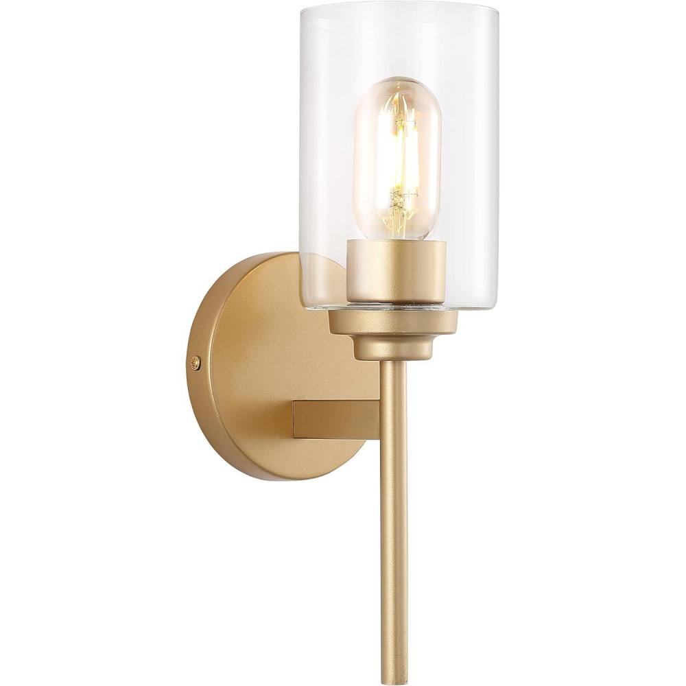 imageJONATHAN Y JYL9547B Juno 13quot 1Light Farmhouse Industrial Iron Cylinder LED Sconce Modern Transitional 2700K 25W Bulb Entryway Lobby Brass GoldClear 575 inBrass Gold