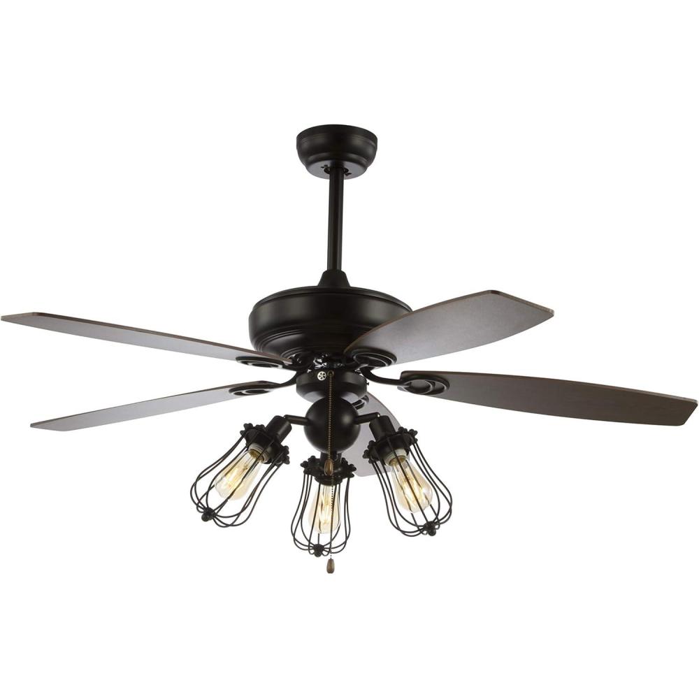 imageJONATHAN Y JYL9601A Lucas 52quot Caged 3Light MetalWood LED Ceiling Fan and Pull Chain Farmhouse Bohemian Industrial Rustic Transitional Southwestern for Home Kitchen Living Room Black