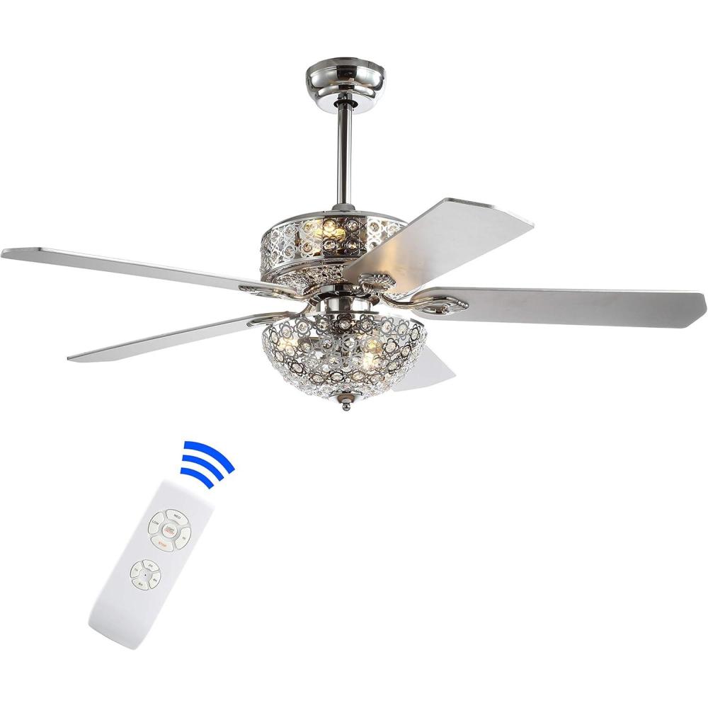 imageJONATHAN Y JYL9602A Zara 52quot Filigree 6Light MetalWood LED Ceiling Fan Transitional Glam Classic Modern Contemporary Office Bedroom Living Room Family Room Dining Room Chrome