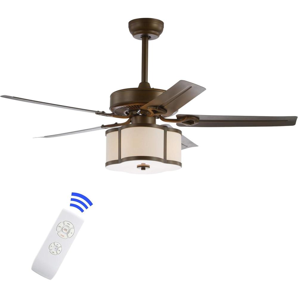 imageJONATHAN Y JYL9604A Edith 52quot 3Light MetalWood LED Ceiling Fan with Remote Classic Glam Traditional Transitional Office Living Room Family Room Dining Room Bedroom Satin Bronze